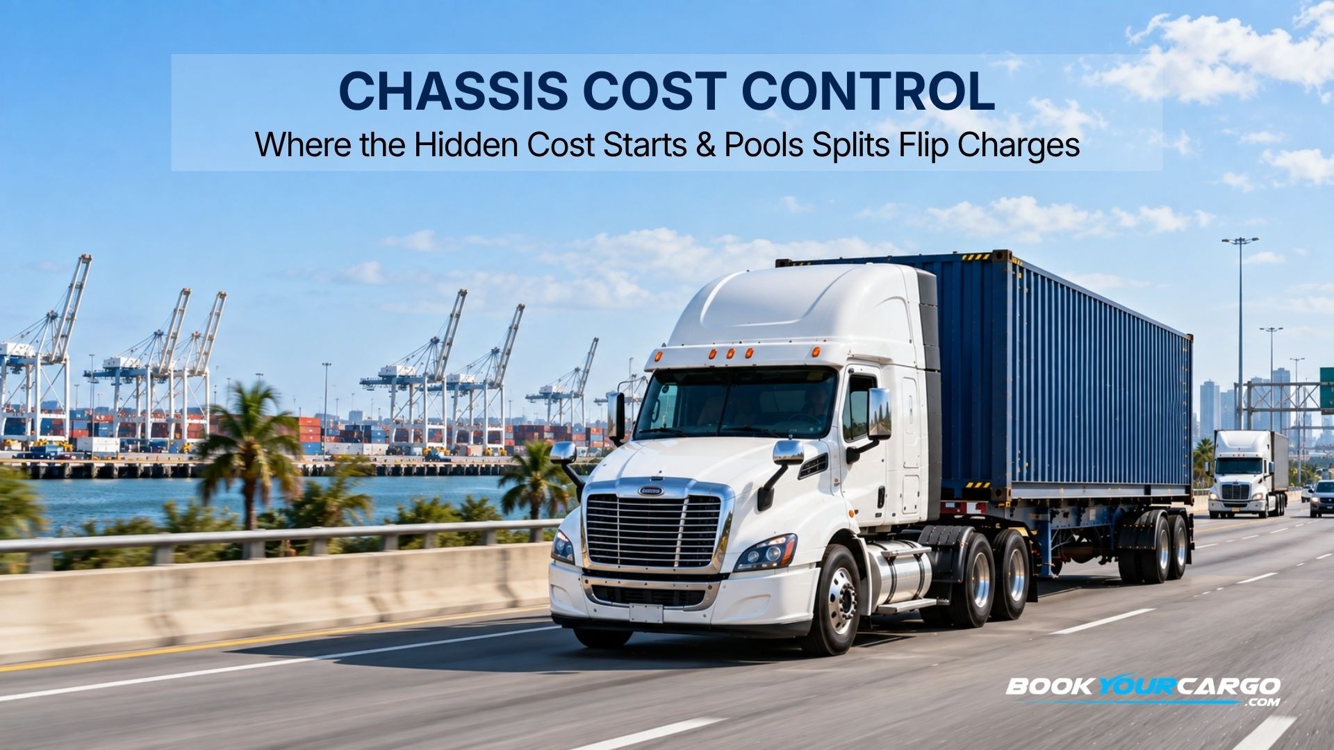 Chassis cost control in container drayage with moving container trucks, chassis pools, chassis days, split fees, flip charges, roadability checks, specialty equipment planning, yard staging, transloading, and gateway-specific equipment sourcing.