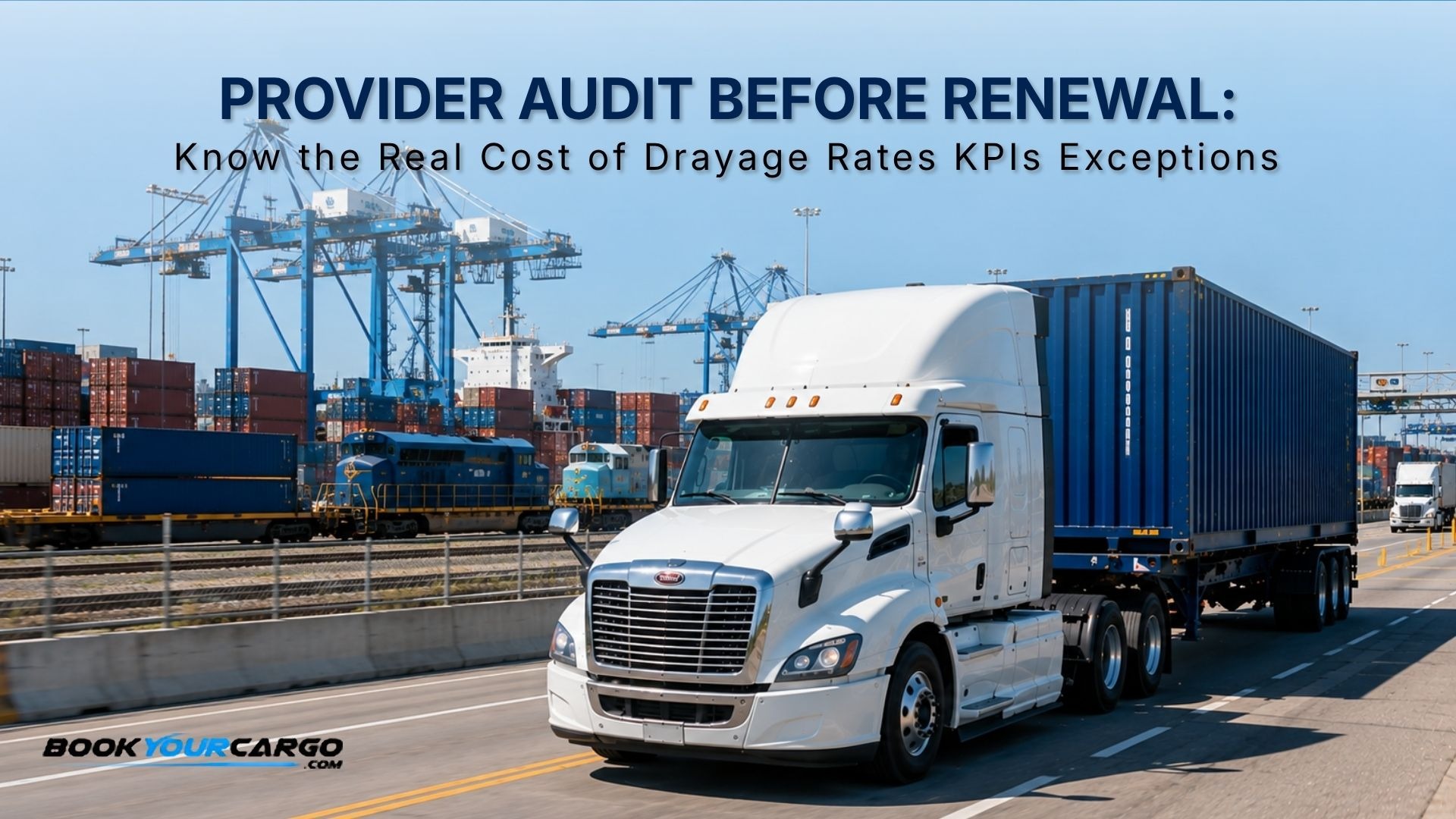 Drayage provider performance audit with container trucks, terminal records, demurrage and per diem review, appointment capture, chassis days, exception reporting, invoice accuracy, and contract renewal planning.