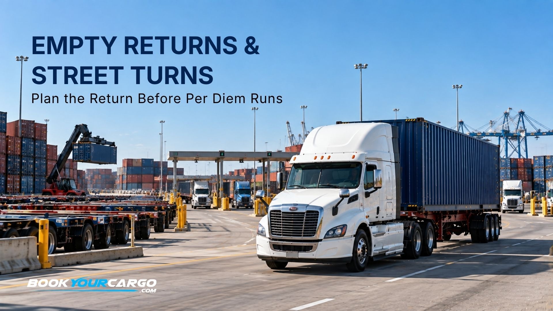 Empty container returns and street turns in drayage with moving container trucks, empty return execution, per diem exposure, return refusals, dual transactions, yard staging, transload options, and documented return attempts.