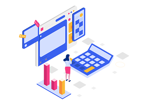 A graphic of tools used for reporting: graphs, calculator, displays