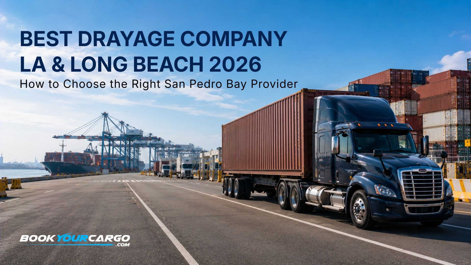 Los Angeles and Long Beach drayage company evaluation with container trucks, San Pedro Bay terminals, port cranes, chassis equipment, live visibility, PDTR and CARB compliance, TMF and CTF pricing, and carrier capacity planning for 2026.
