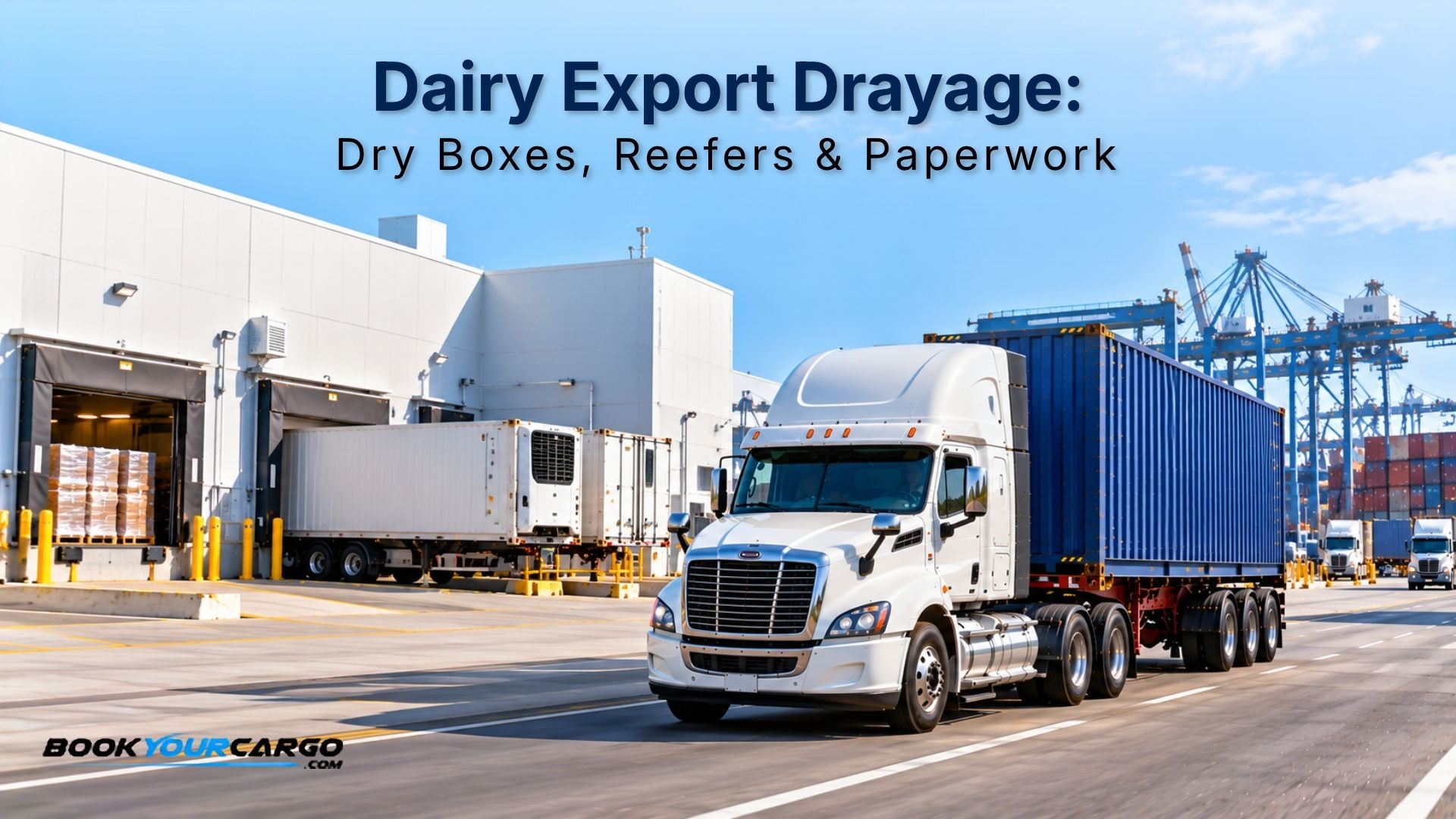 Dairy export drayage with dry containers and reefers, milk powder, cheese and butter export logistics, plant eligibility, USDA certificates, written temperature instructions, reefer plug planning, and port export windows.