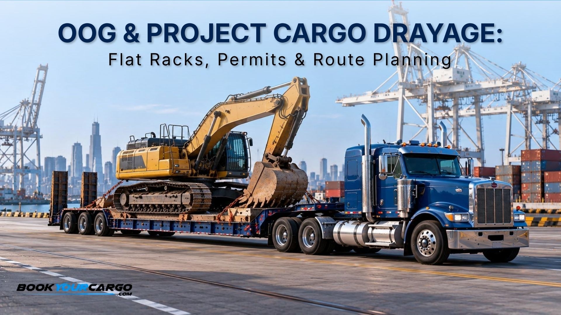 Out-of-gauge and project cargo drayage with flat racks, open tops, oversize permits, escort vehicles, route surveys, state height limits and curfews.